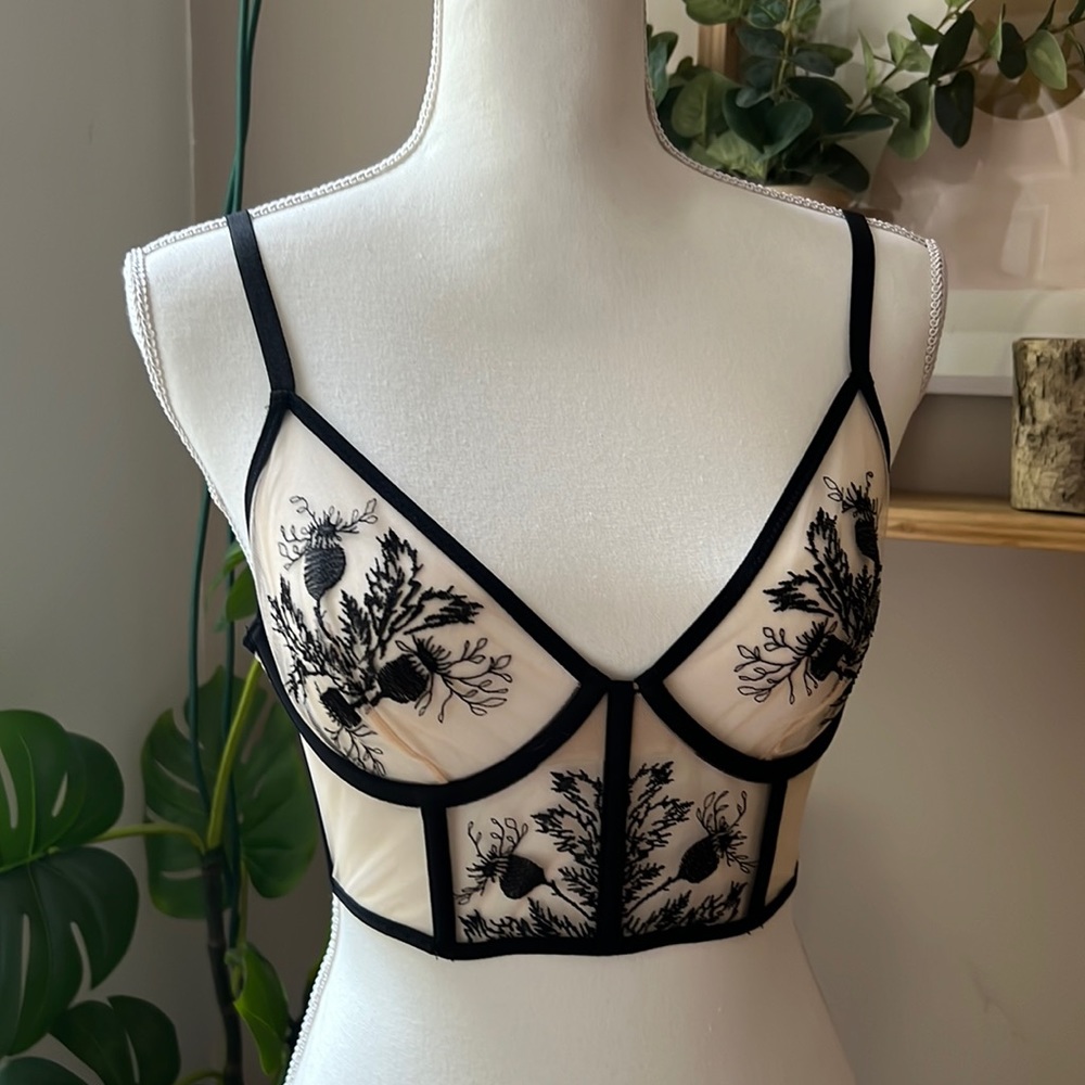Thistle and Spire gorgeous embroidered floral edgy balconette bra/corset